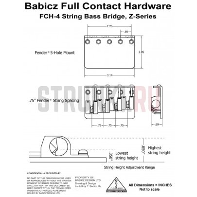 Бридж для 4-струнной бас-гитары BABICZ FCHZ4CHP BASS BRIDGE, Z-SERIES, хром