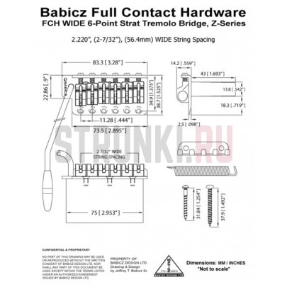 Бридж тремоло на шести болтах, Babicz FCHZ6STWBK Z Series 6 Hole Strat Tremolo Wide, чёрный