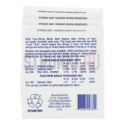 Струны для банджо GHS 230 Banjo Set, Johny Baier Signature струны для 4-стр. тенор-банджо 11-30