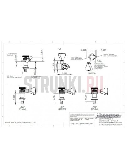 Колок одиночный HIPSHOT GRIP-LOCK OPEN 6GL0BT-21 локовый, реверсный, черный