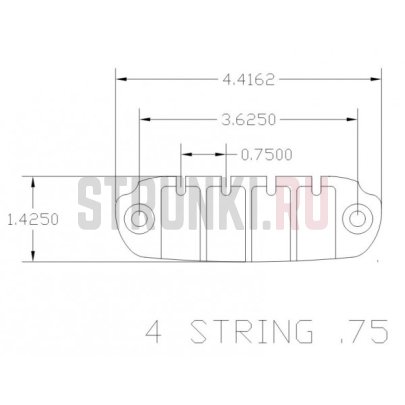 Бридж для 4-струнной бас-гитары HIPSHOT D Style 2 Piece System, Spacing 750, 5D400C-750 со струнодержателем, хром