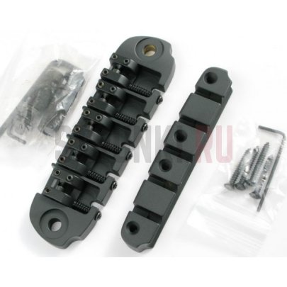 Бридж для 5-струнной бас-гитары HIPSHOT D Style 2 Piece System, Spacing 708 5D500B-708, со струнодержателем, черный