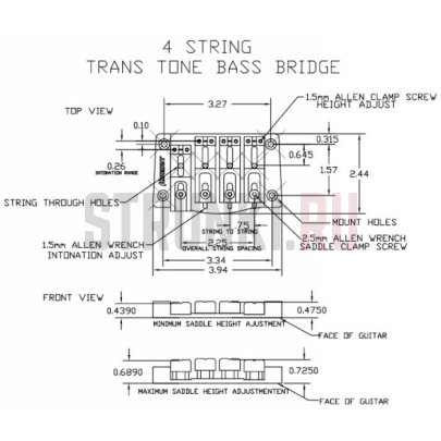 Бридж для 4-струнной бас-гитары HIPSHOT Transtone 5T400C, хром