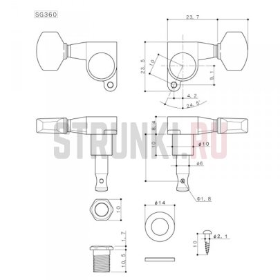 Колок одиночный GOTOH SG360-HAPM-07-n, Long, левый, хром