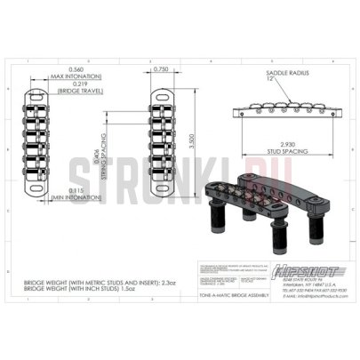 Сет замковый Бридж HIPSHOT 4TM060CB-U + Струнодержатель HIPSHOT 4TM060CT, хром, без насечек, metric