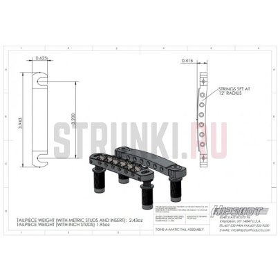 Сет замковый Бридж HIPSHOT 4TM060CB-U + Струнодержатель HIPSHOT 4TM060CT, хром, без насечек, metric