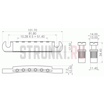 Сет замковый Бридж Paxphil BM025-BK + Струнодержатель PARTSLAND LTZC-TAIL-BK, черный