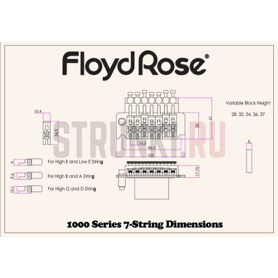 Тремоло система Floyd Rose Special FRTSSS1000, 7 струн, сустейн блок - 37 мм, хром