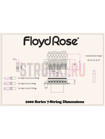 Тремоло система Floyd Rose Special FRTSSS2000, 7 струн, сустейн блок - 37 мм, черный