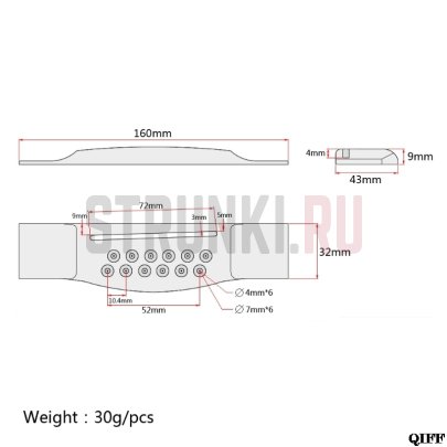 Бридж для 12ти струнной акустической гитары PARTS BT4