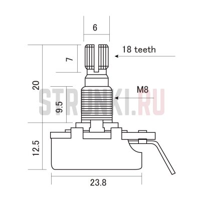 Потенциометр метрический B250K CTS-B250MM, резьбовая часть 10мм
