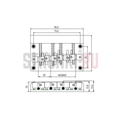 Бридж для 4-струнной бас-гитары PARTSLAND BB012-CR, хром