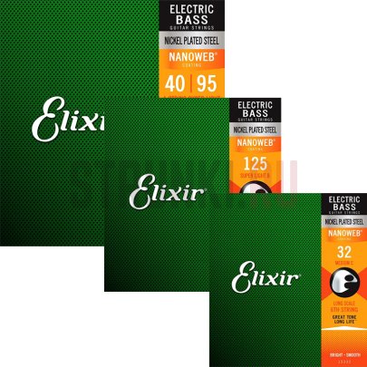 Струны для бас-гитары Elixir 14002 + 15425 + 15332 Nanoweb Light 32-125