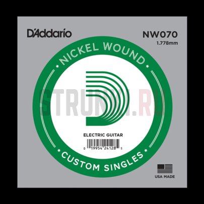 Одиночная струна для электрогитары    D'Addario NW070, в оплетке 70