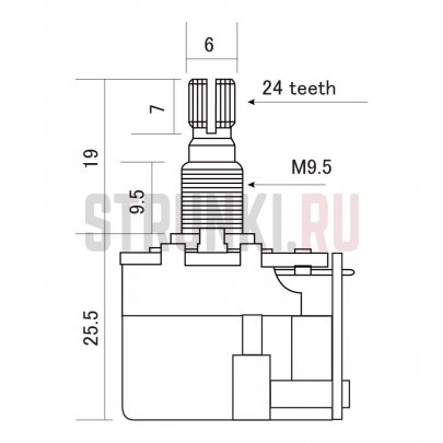 CTS-A250-PP потенциометр A250K, резьбовая часть 10мм