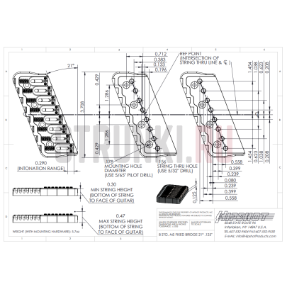 Бридж фиксированный для 8-струнной гитары 21° HIPSHOT 4MS08210B, черный
