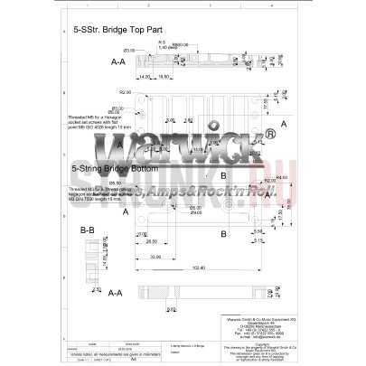 Warwick бридж для 5-струнной бас-гитары SP W 30126 5G, золото