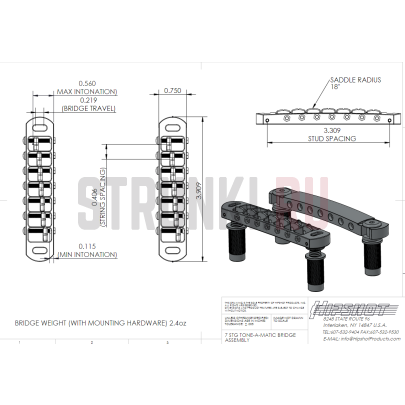 Струнодержатель HIPSHOT 4TM060BT-G, Nashville, черный