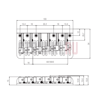 Бридж для 6-струнной бас-гитары Paxphil BB160-CR, хром