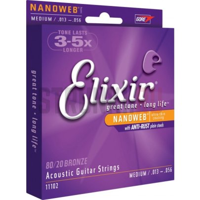 Струны для акустической гитары Elixir 11027 80-20 Bronze Nanoweb Custom Light 11-52