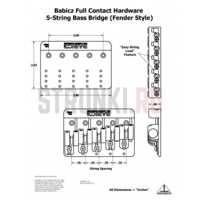 Бридж для 5-струнной бас-гитары Babicz FCH5CHP Bass Bridge, Original Series, хром