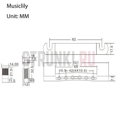 Струнодержатель Musiclily MX1279GD Stop Bar, золото