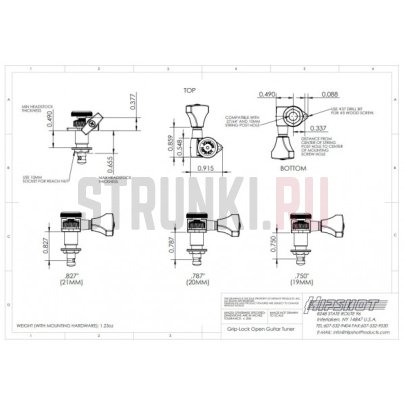 Колки 6 в линию локовые HIPSHOT GRIP-LOCK OPEN 6GL0C-04, хром