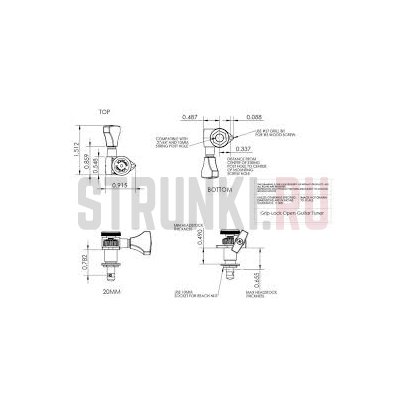 Колки 6 в линию локовые HIPSHOT GRIP-LOCK OPEN 6K1GL0G-05, золото