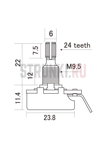 Потенциометр B500K CTS-B500, резьбовая часть 12 мм