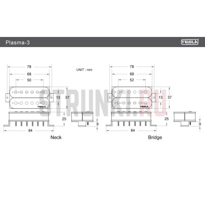 Комплект звукоснимателей, хамбакер нековый и бриджевый TESLA PICKUPS PLASMA-3, черный