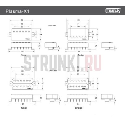 Комплект звукоснимателей, хамбакер нековый и бриджевый TESLA PICKUPS PLASMA-X1, кремовый