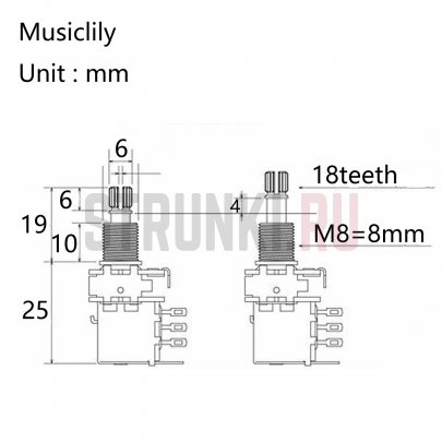 Musiclily MX1930 потенциометр B500K Push/ Pull, длина резьбы 10 мм
