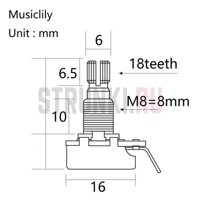 Musiclily MX1956 потенциометр B25K, длина резьбы 10 мм