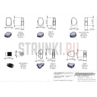 (добавить стиль TULIP) Бутон для колков HIPSHOT 6B1TLP-B, чёрный