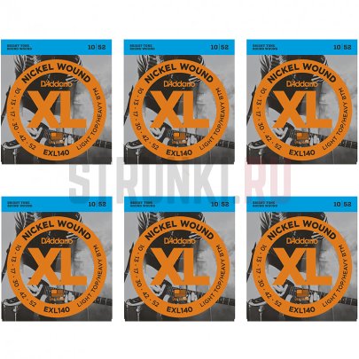 Струны для электрогитары D'Addario EXL140, набор из 6 комплектов 10-52