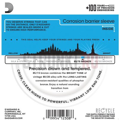 Струны для акустической гитары D'Addario American Bronze 85-15 EZ910, набор из 6 комплектов 11-52