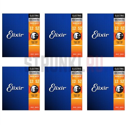 Струны для электрогитары Elixir 12152 Nanoweb Heavy, набор из 6 упаковок 12-52
