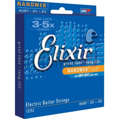 Струны для электрогитары Elixir 12152 Nanoweb Heavy, набор из 6 упаковок 12-52