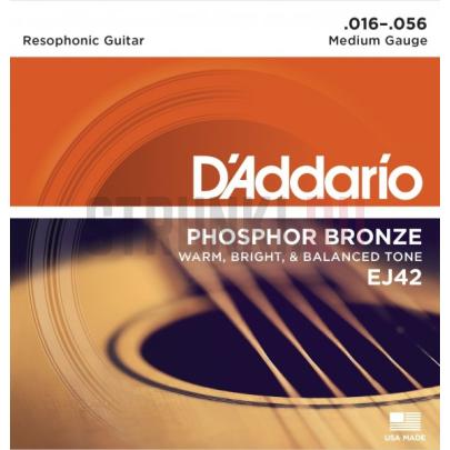Струны для акустической гитары D'Addario Phosphor Bronze Resophonic EJ42 16-56