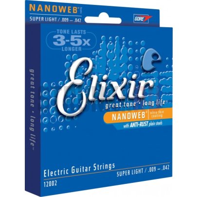 Струны для электрогитары Elixir 12002 Nanoweb Super Light 9-42