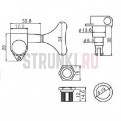 Колки 4 в линию для бас-гитары Paxphil JB-150-4L-BK, черные