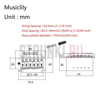 Тремоло-система на двух опорах, Musiclily MX1905BK, черный