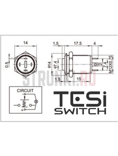 Kill Switch для электрогитары Tesi POCO LED, Momentary, чёрный/голубой, 12мм