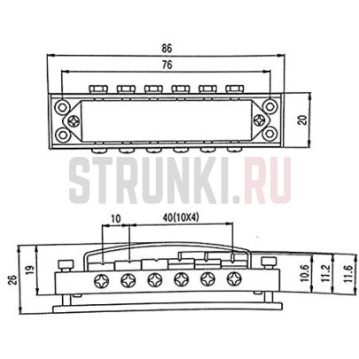 Бридж для гитар Rickenbacker-style, PARTSLAND RK100 BRIDGE, хром
