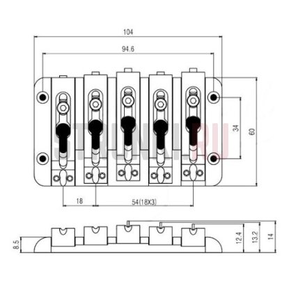 Бридж для 5-струнной бас-гитары PARTSLAND BB285-GD, золото