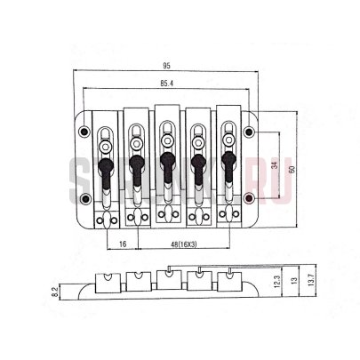 Бридж для 5-струнной бас-гитары PARTSLAND BB265-GD, золото