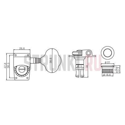 Колки 4 в линию для бас-гитары, PARTSLAND JBL-550-CR, хром