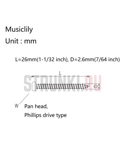 Винт для крепления звукоснимателей PARTS PRO MX2116BK (2.6 х 26 мм), черный
