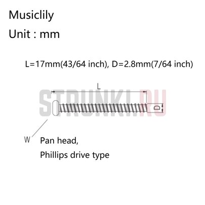Винт для крепления звукоснимателей Musiclily MX2115GD (2.8 х 17 мм), золото