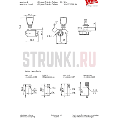 Колок одиночный SCHALLER Original G-Series шток 20 мм, правый, хром